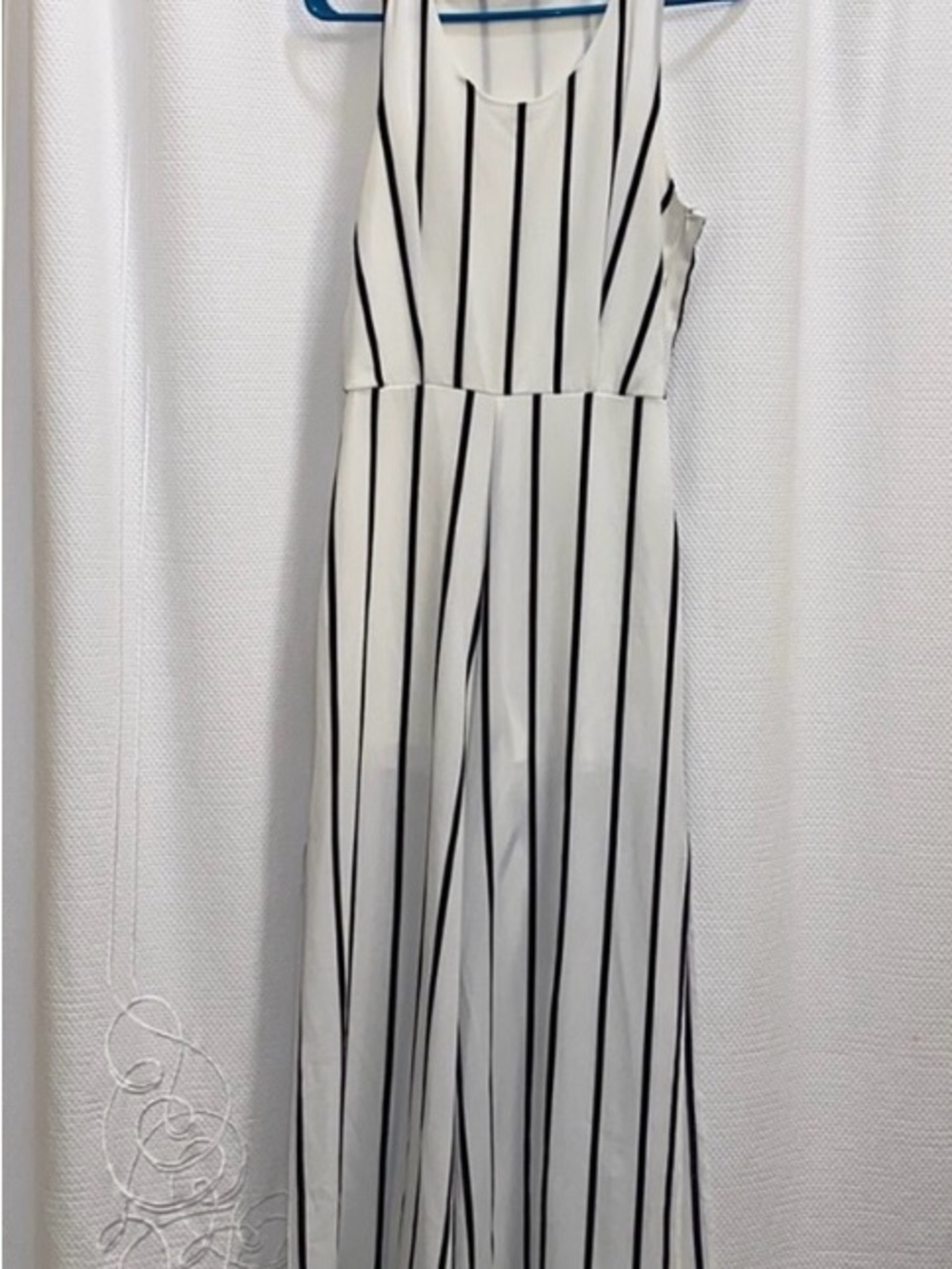 Mod Ref White Jumpsuit with Black Vertical Stripes